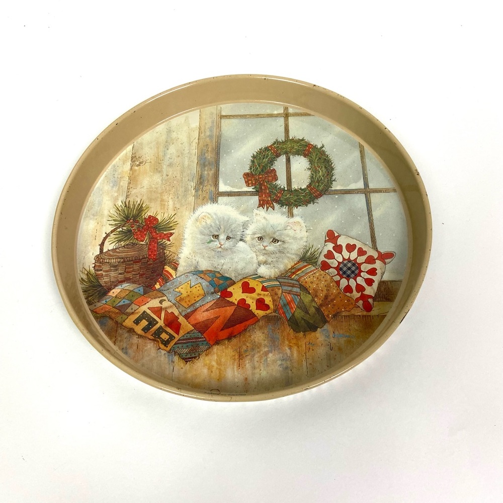 Vintage 90s Holiday Kittens Tray